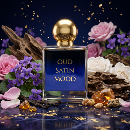 Oud Satin Mood eau de parfum bottle inspired by Maison Francis Kurkdjian with a rich unisex oud fragrance profile