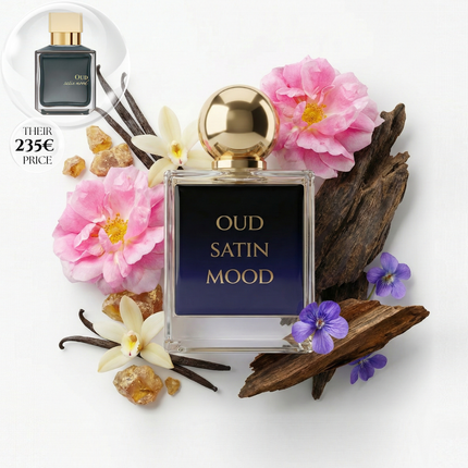 Price comparison of the original Oud Satin Mood by Maison Francis Kurkdjian and Viral Parfum version of Oud Satin Mood with 1:1 similarity. 